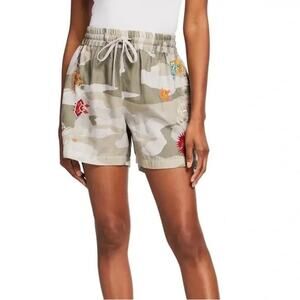 Johnny Was Los Angeles Saguaro Linen Camo Embroidered Shorts XL